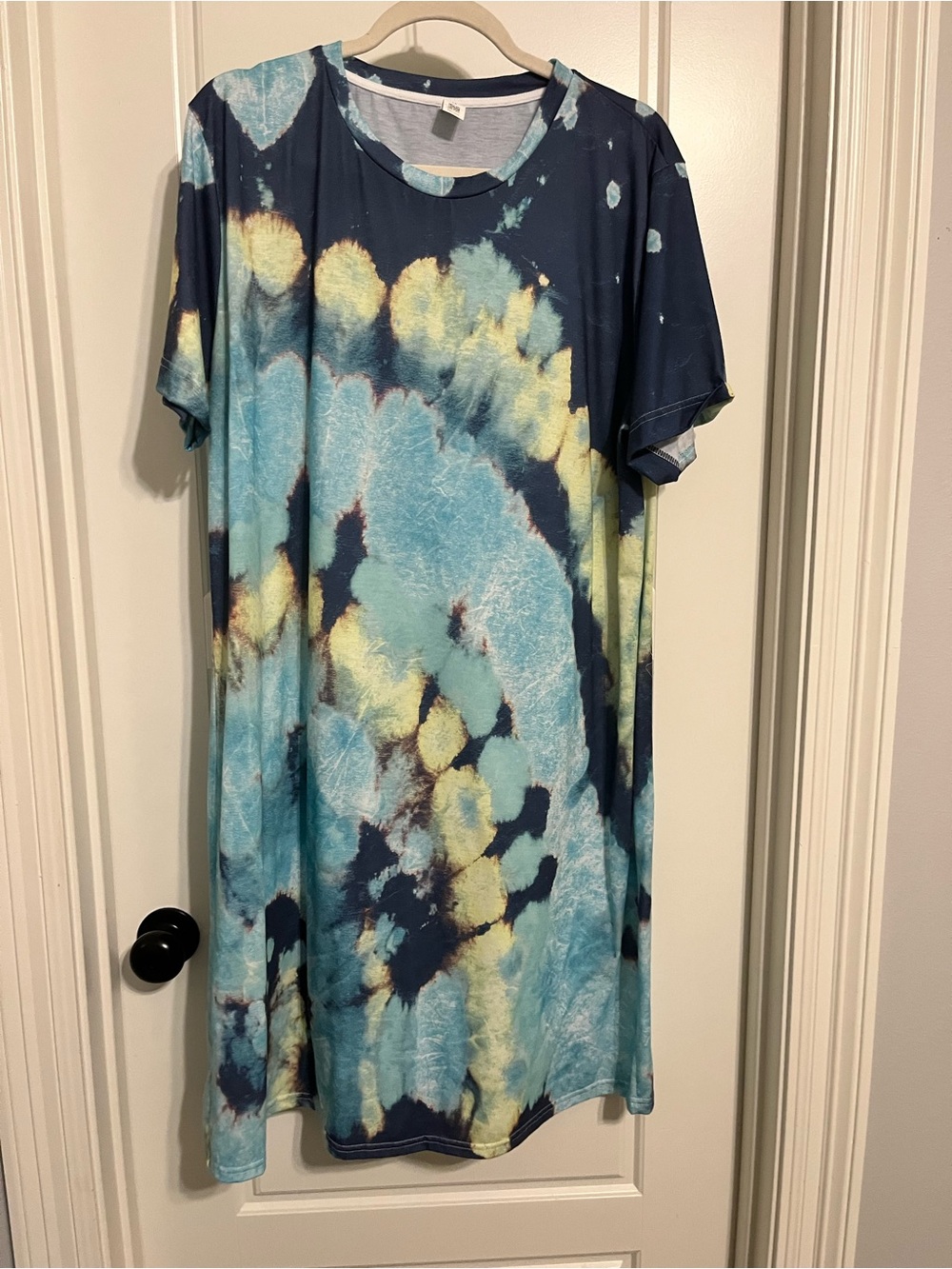 Casual Tie-Dye Midi Dress in Blue & Yellow